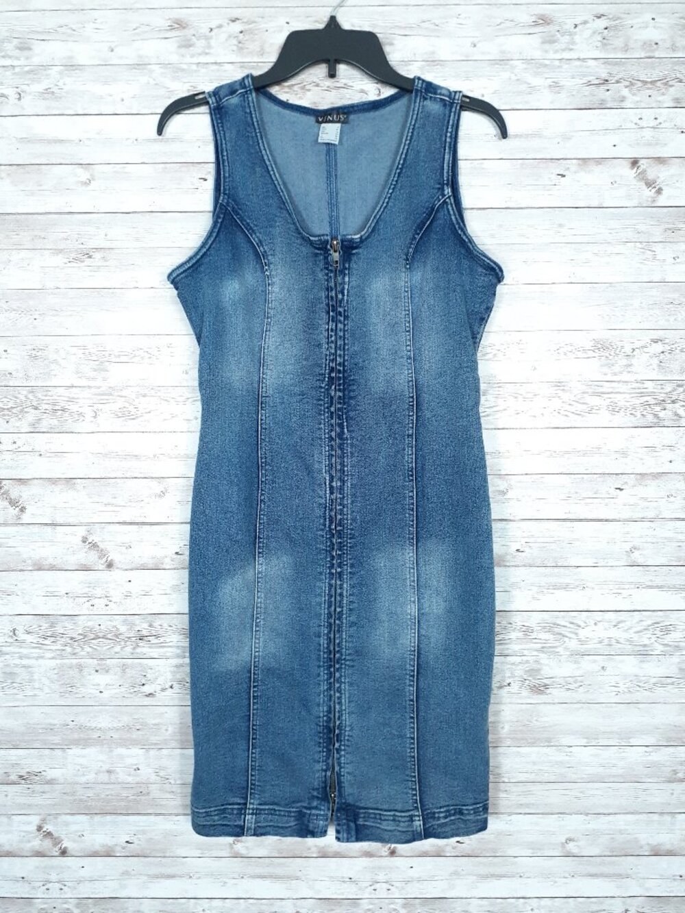 Venus Womens Sleeveless Denim Dress Size 8 Stretch Front Zip Bodycon Blue 4B